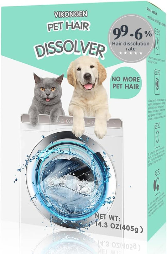 Pet Hair Remover for Laundry, Pet Hair Dissolver for Washing Machine, Deep Cleaning Washing Machine Cleaner, 14.3 Oz, 405g, HE/Top/Front-Load Compatible, 3 Sachets
