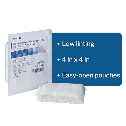 McKesson Premium Woven Gauze Sponges, Sterile, 12-Ply, USP Type VII, 100% Cotton, 4 in x 4 in, 10 per Pack, 128 Packs, 1280 Total