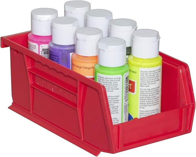 Akro-Mils 30220 AkroBins Plastic Storage Bins, Space-Saving Stackable Bins for Garage, Pantry, Craft Organization, 7" x 4" x 3", Stone, 24-Pack