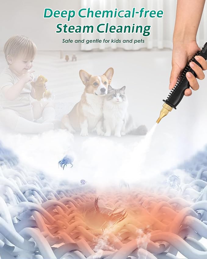 Handheld Steam Cleaner Touch Panel High Pressure Steamer for Cleaning Grout Tile Portable Steamer for Car Auto Home Small Power Cleaning Steamer with Drain Hole (Dark Green)