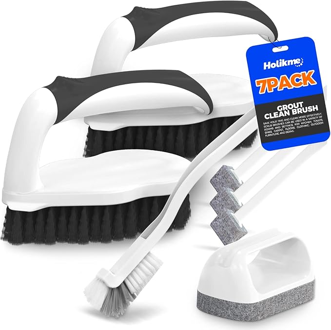 Holikme Deep Cleaning Brush Set, Scrub Pads with Scraper Tip for Pool Walls, Bathroom, Grout, Floor, Bike, Tub, Shower and Kitchen Surface, Abrasive Wheel Brushes (Black)