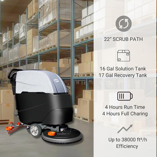 AF2217 Self-Propelled Floor Scrubber with Traction Drive, Complete Kit – 22" Path, 17-Gal, Lithium Battery, Heavy-Duty & High-Efficiency Cleaning for Warehouses, Schools, Hospitals, and Malls