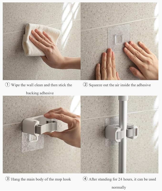 Broom Holder Wall Mount Mop and Command Broom Hanger Organizer Wall Mount Self Adhesive (Single Clip)