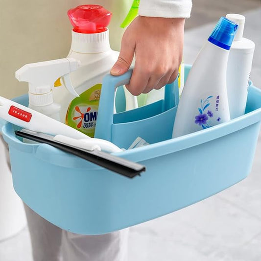 Large Cleaning Supplies Caddy Portable Shower Basket Supply Organizer with Handle Plastic Bucket Tool Storage for Bathroom, Bedroom, Kitchen, College Dorm, Garden, Blue