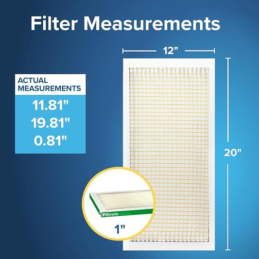 Filtrete 12x20x1 AC Furnace Air Filter, MPR 700, MERV 8, Tough on Pollen, Easy on Airflow, 3-Month Pleated 1-Inch Electrostatic Air Cleaning Filter, 4-Pack (Actual Size 11.81 x 19.81 x 0.81 in)