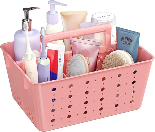 Lifewit Shower Caddy Portable, Plastic Bathroom Organizer with Handle and Holes, Hard Cleaning Basket for Toiletry Storage, College Dorm Essentials, Pink, 1 Pack