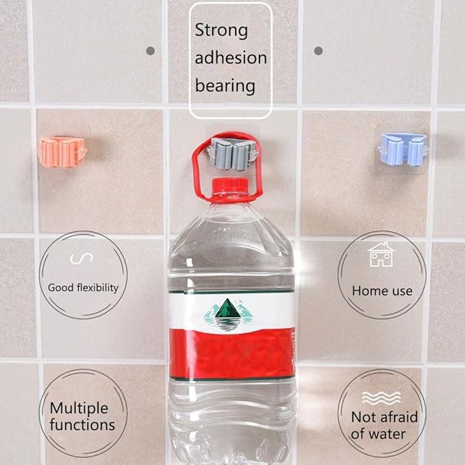 Broom and Mop Holder Clip 4 Pcs Mop Broom Wall Mounted Heavy Duty with Plastic Hooks Hanger No Drilling Mop Gripper for Home Bathroom Kitchen (Gray)