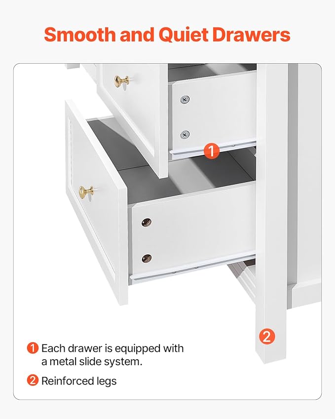 VEVOR 9 Drawer Dresser, Wooden Chest of Drawers with Sliding and Anti-tip Device, Retro Minimalist Dresser Chest, Closet Storage TV Stand Organizer for Living Room, Hallway, Bedroom, Entryway, White