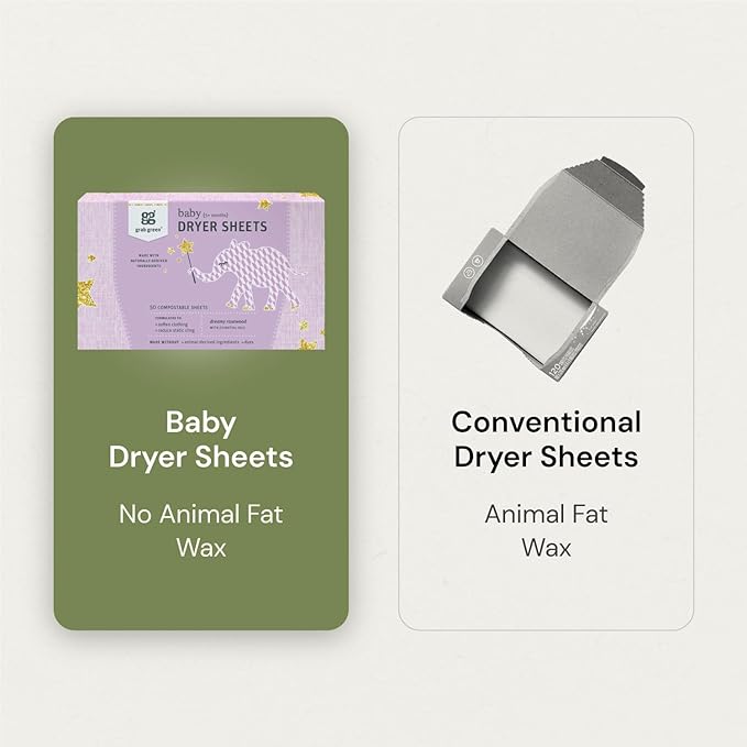 Grab Green Baby Laundry Dryer Sheets, 160 Sheets, Dreamy Rosewood Scent, Plant Based, Softens Clothing and Linens, Reduces Static Cling