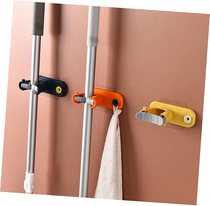 IMIKEYA 4pcs Toilet Bathroom Organizer Hook Rack Mop Broom Holder Wall-mounted Storage for Cleaning Tools