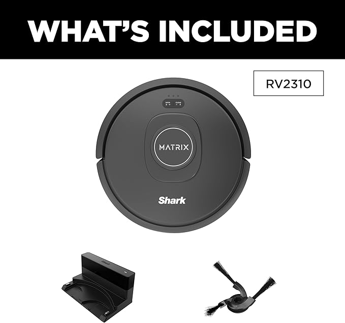 Shark RV2310 Matrix Robot Vacuum with Self-Cleaning Brushroll for Pet Hair, No Spots Missed on Carpets and Hard Floors, Precision Home Mapping, Wi-Fi Black/Silver, 0.5 Quarts