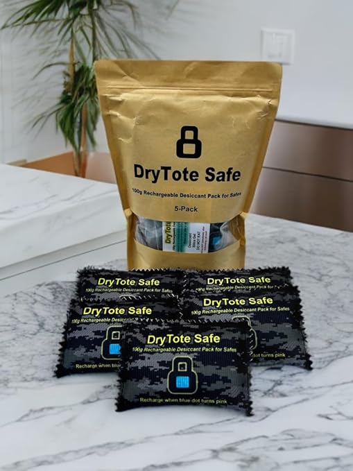 100g Rechargeable Desiccant Pack of 5 - Moisture Absorbing Bag - Silica Gel Desiccant Dehumidifier for Safes