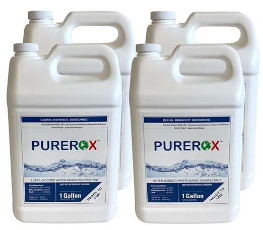 Disinfectant (1 Gallon, 4pk) Eliminate 99.9999% viruses, Norovirus, HIV, MRSA and Fungi. PUREROX Hypochlorous Technology. Hospital Grade. Use Anywhere. No Residue.No Rinse. Good All Surfaces