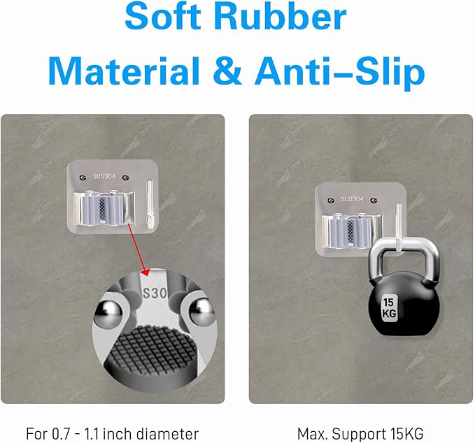 5 Pack Mop Broom Holder Wall Mount Screw Drilling, Stainless Steel Heavy Duty Organizer Hanger Tool Rack for Bathroom Kitchen Garage Laundry Office, Silver