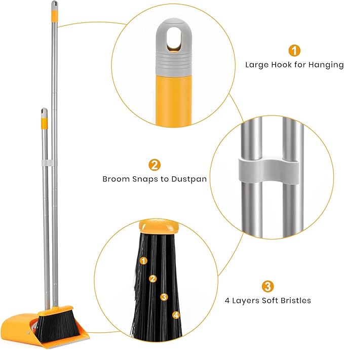 TreeLen Broom and Dustpan Set, Stand Up Broom and Dustpan for Home Cleaning