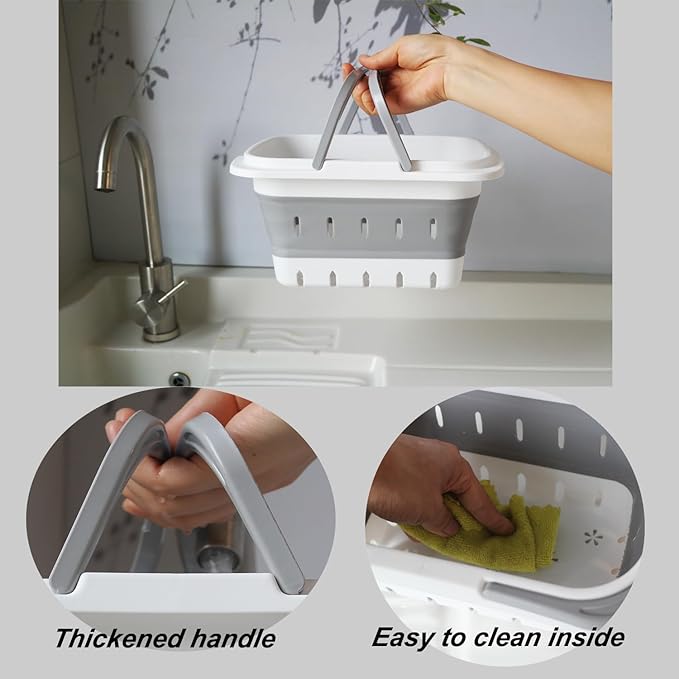 Portable Folding Plastic Bath Caddy with Handle, Perforated, Travel Bathroom Organizer for Bedroom, Bathroom, Shower, Dorm Room, Camping and RV Use (Orange, 1 pack)