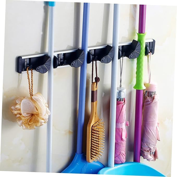 Bathroom Storage Rack Mop Broom Holder Wall Mounted Mop Hanger Space-saving Organizer for Home and Shop