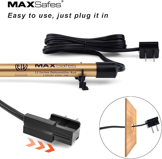 Gun Safe Dehumidifier Rod, Dry Rod - Easy Installation Plug-in Electric Dehumidifier Eliminates Moisture for Gun Safes & Cabinets, ETL Approved，12in