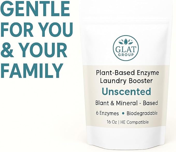 Enzyme Laundry Booster Powder - Unscented | Plant-Based, 6-Enzyme Blend for Maximum Stain & Odor Removal | Biodegradable, Boosts Detergent in All Water Temperature, HE Compatible, 16 Oz