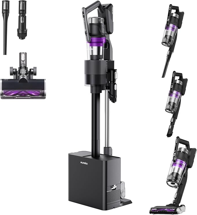 Eureka Cordless Vacuum Cleaner Lightweight, Stick Vacuum Rechargeable for Hardwood, Pet Hair, Blue w/Clean Station, Stylus Elite NEC490SE