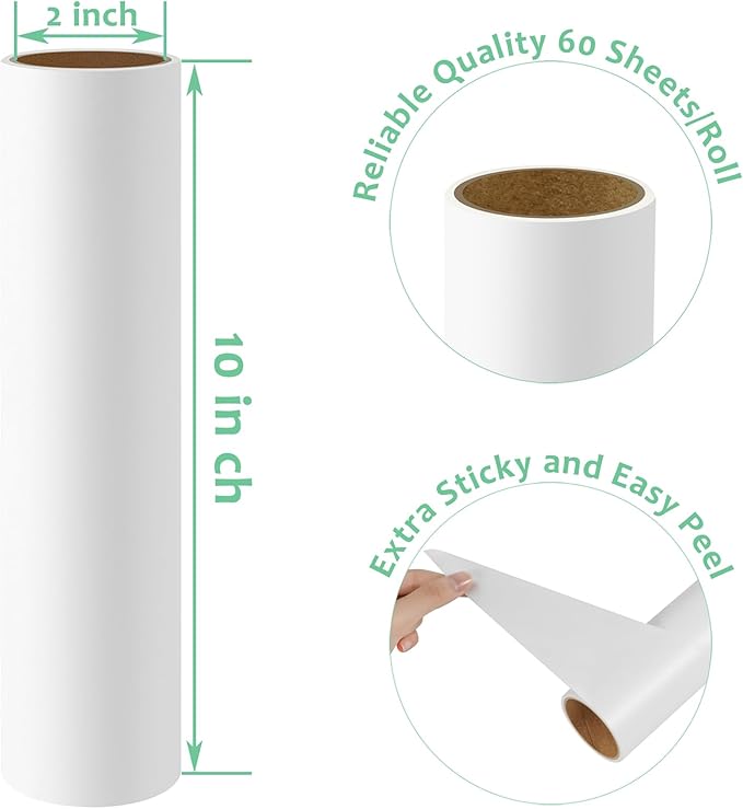 10 inch Large Lint Roller Refills for Evercare Smart Design Libman Well & Good Roll 'N Go Layers 10'' Wide Lint Rollers Mega Sticky Roller Refills 60 Sheets per Refill 3 Pack Total 180 Sheets