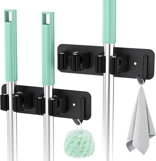 Wall Mounted Mop Holder Stainless Steel Mop and Broom Holder Self Free Brush Holder with Hanger Hook Kitchen Tool Mop Hanger Hook Adjustable Mop Holder Stainless Steel Hooks