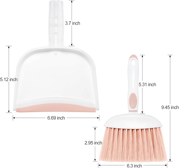 NACENA Small Dust Pan and Brush Set, Mini Broom and Dustpan Set Small Hand Broom and Brush Combo Dust Pan for Home Cleaning Drawers Desktop Sofas and Outdoor, Pink