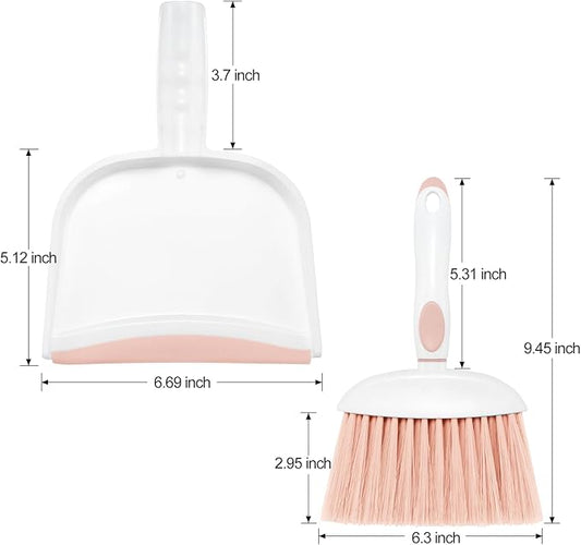 NACENA Small Dust Pan and Brush Set, Mini Broom and Dustpan Set Small Hand Broom and Brush Combo Dust Pan for Home Cleaning Drawers Desktop Sofas and Outdoor, Pink