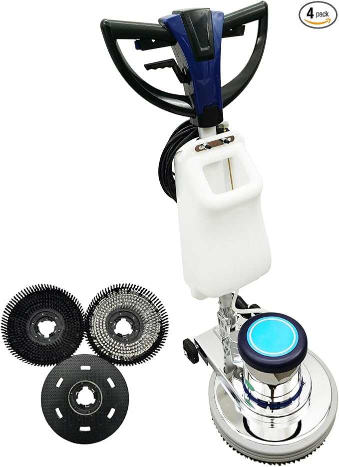 18" Commercial Floor Scrubber & Polisher Heavy Duty Multi-Surface Buffer Cleaner for Wood, Tile, Epoxy, Carpet - 175 RPM, 12L Tank, Low Noise, Industrial & Home Use 110V