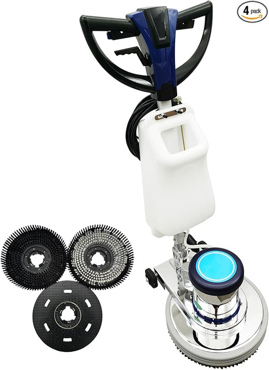 18" Commercial Floor Scrubber & Polisher Heavy Duty Multi-Surface Buffer Cleaner for Wood, Tile, Epoxy, Carpet - 175 RPM, 12L Tank, Low Noise, Industrial & Home Use 110V