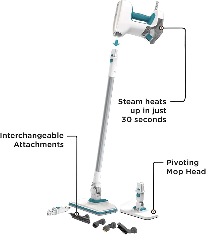 BLACK+DECKER Steam Mop, Floor and Handheld Steamer, Multi-Purpose Steam Cleaner with 6 Attachments, Corded (BHSM15FX08)