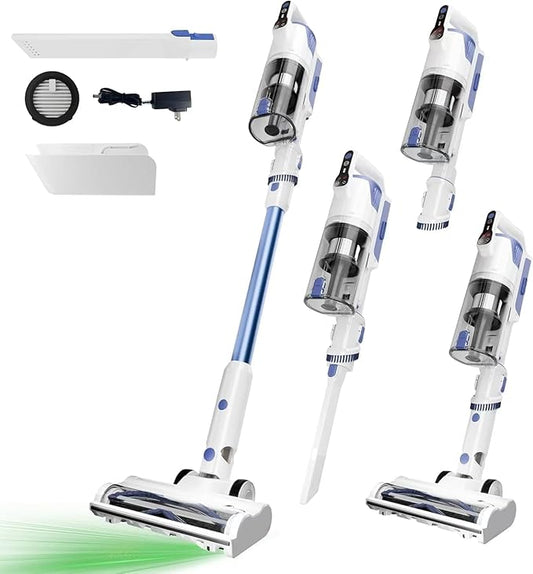 whall Cordless Vacuum Cleaner, 45KPA 88,000RPM Vacuum Cleaners for Home with LED Display, Self-Standing & Anti-Tangle, Lightweight Stick Vacuum for Pet Hair Carpet Hard Floor, Azure