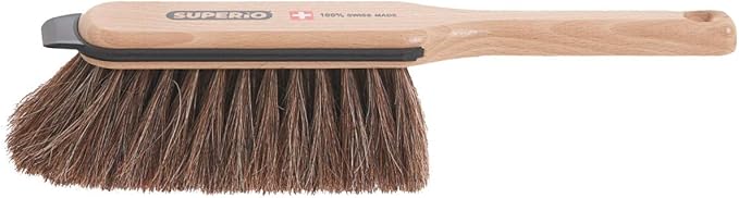 Superio Handheld Comfort Grip Plastic Dustpan and Wooden Brush Set - Hand Broom with Swiss Natural Horsehair Bristles Compact Design, 2-Pack