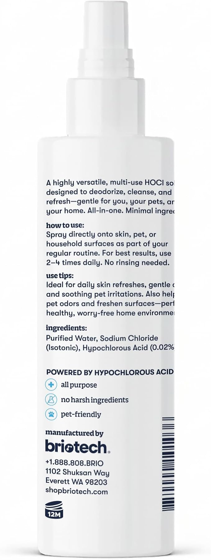 BRIOTECH Pure Hypochlorous Acid Spray and Cleanser, Original Premium HOCl Topical Solution, Multi-Purpose Cleaner, Family Approved & Pet Friendly, 8 fl oz (2 Pack)