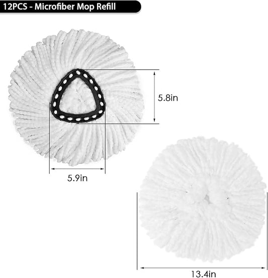 12Pack Spin Mop Replacement Heads,Spinning Mop Replace Head for Easy Wring Mop, 100% Microfiber Mop Head Replacement Compatible with Triangle Spin Mop Refill for Floor Cleaning,White