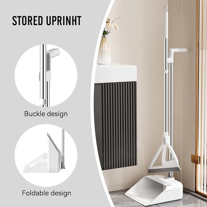 Household Broom with Dustpan, Magic Silicone Broom, Magic Broom with Extra-Long Adjustable Aluminum Handle for Floor, Glass, and Tile (White M1) (M1)