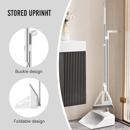Household Broom with Dustpan, Magic Silicone Broom, Magic Broom with Extra-Long Adjustable Aluminum Handle for Floor, Glass, and Tile (White M1) (M1)