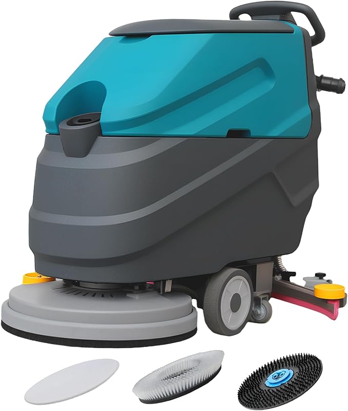 Walk Behind Floor Scrubber Machine, 22" Cleaning Width, 31.5" Suction Width, 18.5-gal Tank, 32000 Sqft/h, Commercial Floor Scrubber for School and Shop, Complete Set of Parts