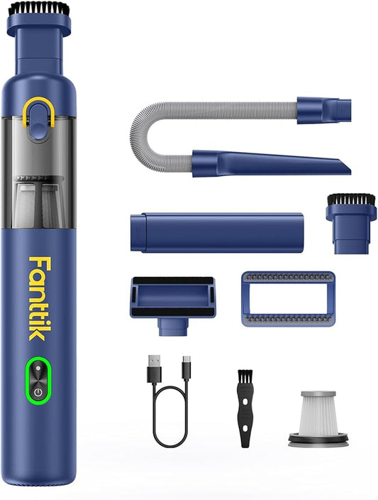Fanttik V8 Mate Upgraded Cordless Car Vacuum, Portable Mini Vacuum with 13000pa Suction Power, 2 Suction Modes, Type-C Charge, Handheld Vacuum for Car, Small Tasks, Keyboards, Office Desk (Blue)