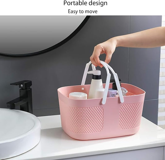 Shower Caddy Basket, Portable Large Capacity Thickened Plastic Organizer Storage Tote with Handles Drainage Toiletry Bag Bin for Bathroom, College Dorm Room Essentials, Kitchen, Camp, Gym, Pink
