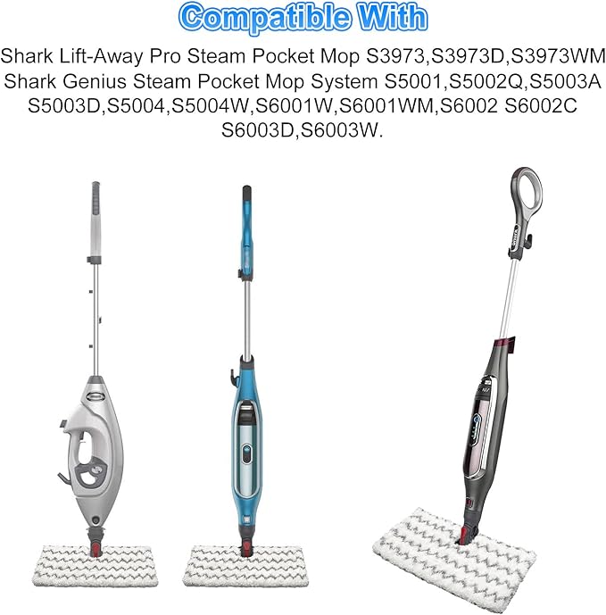 Steam Mop Pads Replacement for Shark Lift-Away Pro & Genius Pocket Steam Mop Series S3973 S3973D S3973WM S5001 S5003D S5002Q S5003A S6001W S6001WM S6002 S6002C S6003 Washable Reusable Mop Pads, 3 Pack