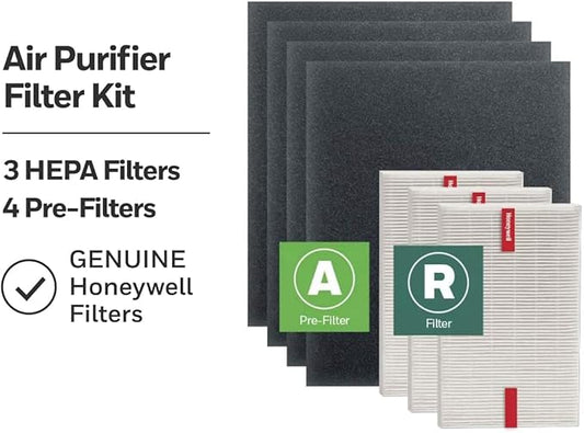 Honeywell HEPA Air Purifier Filter Replacement Kit for HPA300,HPA3300,HPA5300,HPA8350 series Air Purifiers,Value Combo Pack Includes 3 HEPA R & 4 A Carbon Pre-Cut Pre-Filters,(Pack of 4)