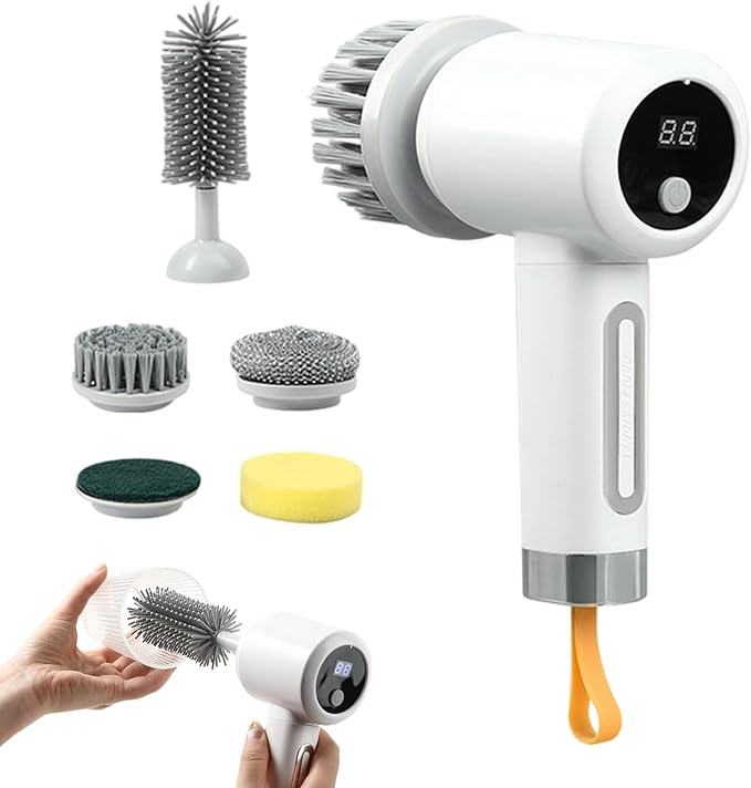 Electric Scrubber for Cleaning | 3-level Electric Household Tool with 5 Brush Heads | Shower Cleaner Brush | for Bathtub Tile Grout Floor Toilet Kitchen Wall Home Household Apartment Car Baseboard Was
