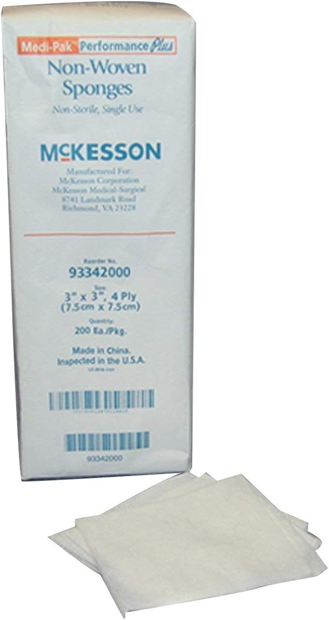 McKesson Non-Woven Sponges, Non-Sterile, 4-Ply, Polyester/Rayon, 3 in x 3 in, 200 per Pack, 1 Pack