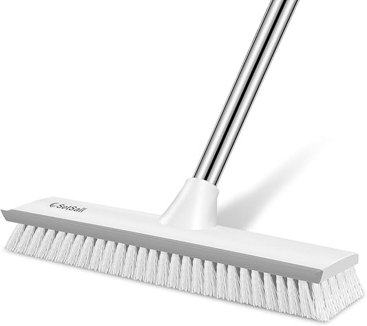 SetSail Upgraded Large 12 in Wide Floor Scrub Brush with 51-Inch Long Adjustable Handle 2 in 1 Scrape Brush Stiff Bristle Floor Scrubber for Cleaning Shower Bathroom Garage Kitchen Wall Deck Tub Tile