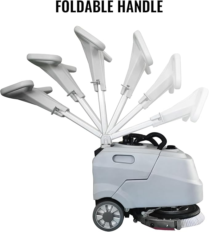 13.7" Walk Behind Floor Scrubber Machine, Foldable Hand Push Floor Scrubber, 17L Large Tank, 180 RPM High-Efficiency Battery Powered for Office, Restaurant, Industrial & Commercial