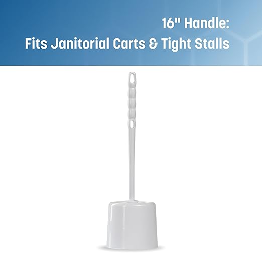 Sparta 16-Inch Durable Toilet Brush with Storage Holder, Bowl Brush with Caddy with Sturdy Polypropylene Bristles for Effective Cleaning, White Plastic Handle for Secure Grip, White (Pack of 24)
