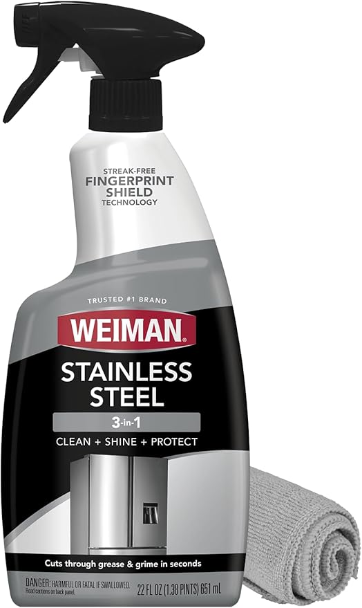 Weiman Stainless Steel Cleaner and Polish - Protects Appliances from Fingerprints and Leaves a Streak-Free Shine for Refrigerator, Dishwasher, Oven & Grill, Cleaning Supplies, Microfiber Cloth