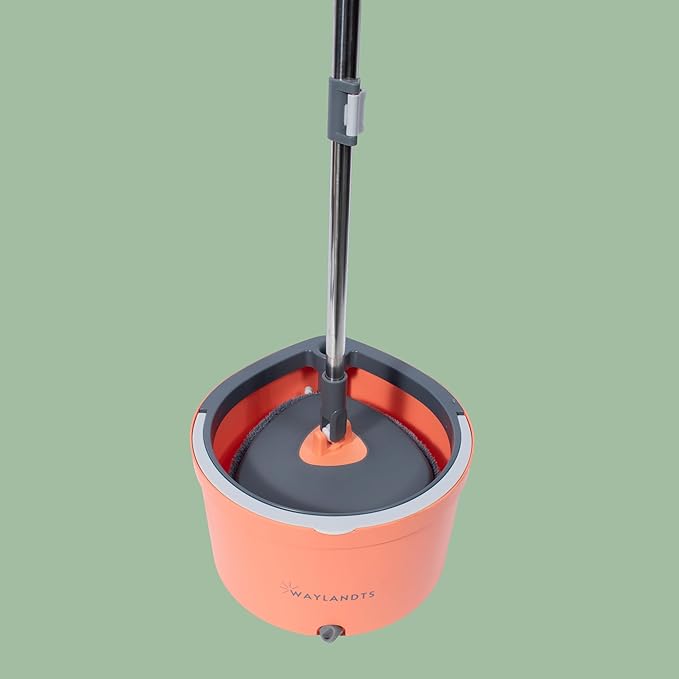 Spin Mop & Tear Drop Bucket Set with 3 Pads - Dual Compartment Design for Clean & Dirty Water, 360° Swivel Mop Head, Built-in Scrubbing Brush, Stainless Steel Handle