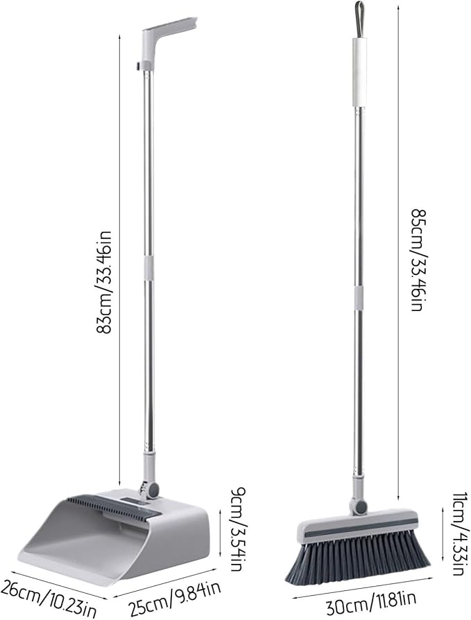 3-in-1 Broom and Dustpan Set with Cleaning Teeth, 38" Stainless Steel Long Handle,Standing Storage, Indoor Sweeping Combo for for Home & Kitchen, Brooms with Dustpan Combo Set, White